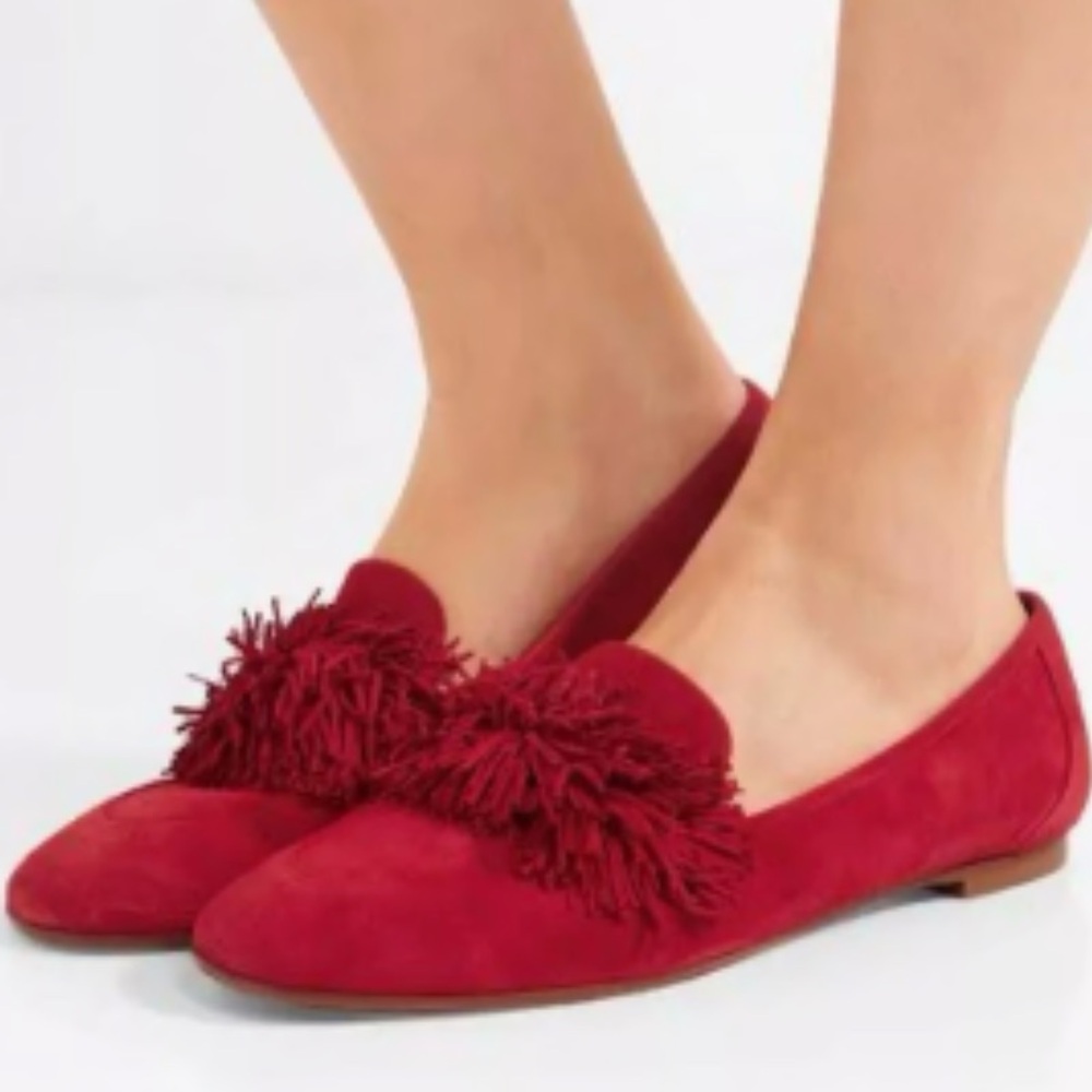 Aquazzura Red Suede Wild Thing Firenze Smoking Slippers | Size 38